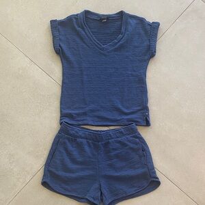Eddie Bauer Blue V-Neck Top and Shorts Set